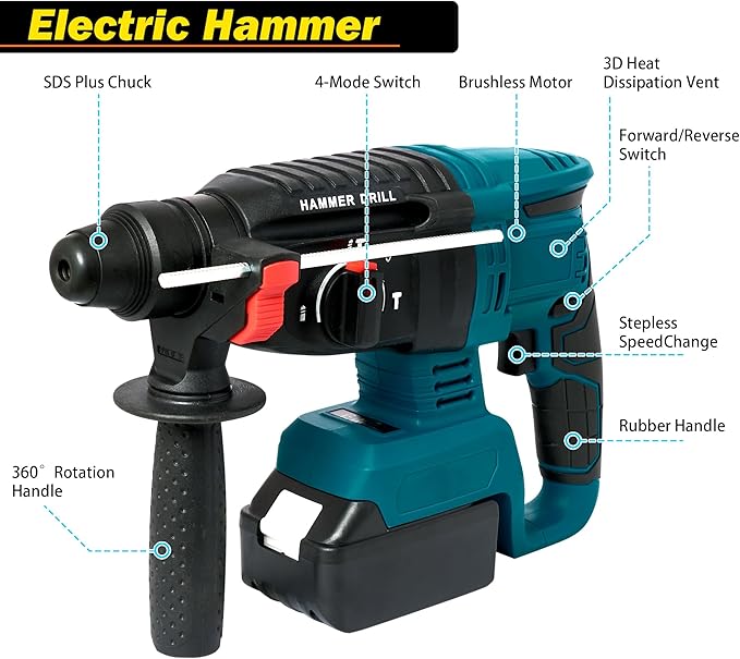 4 Sets Cordless Tools Combo Kit Set SELFIE CAT Drill and Impact Driver Combo High Torque Electric Tools Kit Hammer/Angle Grinder/Impact Wrench/Drill Impact Drill Set With 4 Batteries and 2 Chargers