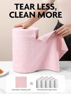 Fantasticlean Microfiber Cleaning Cloth Roll -150 Pack, Tear Away Microfiber Towels, 12" x 12", Reusable, Washable, Ultra Absorbent Dishcloth for Home Supplies, Car, Pet, Kitchen (Pink & Lavender)