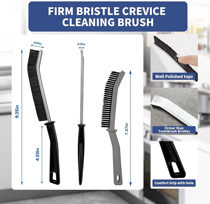 Crevice Cleaning Brush, Hard-Bristled Gap Scrub Brush, Toilet Gap Cleaning Brush Tool, for Scrub Small Spaces, Kitchen, Bathroom, Corner, Grout, Sink, Window Tracks, Hinges, 3pcs