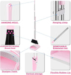 Pink Broom and Dustpan Set, 52-in Handle Broom Dustpan Combo Set Household Hand Broom with Dustpan Teeth to Clean Hair for Home Kitchen Office Lobby Sweeping Indoor（Pink）