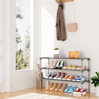 34" Widening Design Shoe Rack for Closet 16 Pairs Small Spaces Non-Woven 3 Tier Shoe Organizer Stackable Metal Shoe Shelf for Entryway, Bedroom Grey