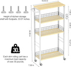 Slim Storage Cart White Narrow Storage Cabinet 4 Tier Laundry Room Organization Mobile Bathroom Shelving Unit Organizer Rolling Utility Cart Slide Out Kitchen Cart Tower Rack for Narrow Places 7.08’’W
