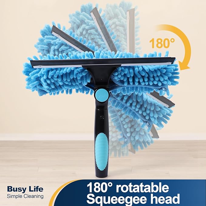 Yocada 2-in-1 Window Squeegee and Scraper with 2 Microfiber Cloths Adjustable Length 180° Rotatable Head for Glass Car Bathroom Floor Tile Window Cleaning 64.96"