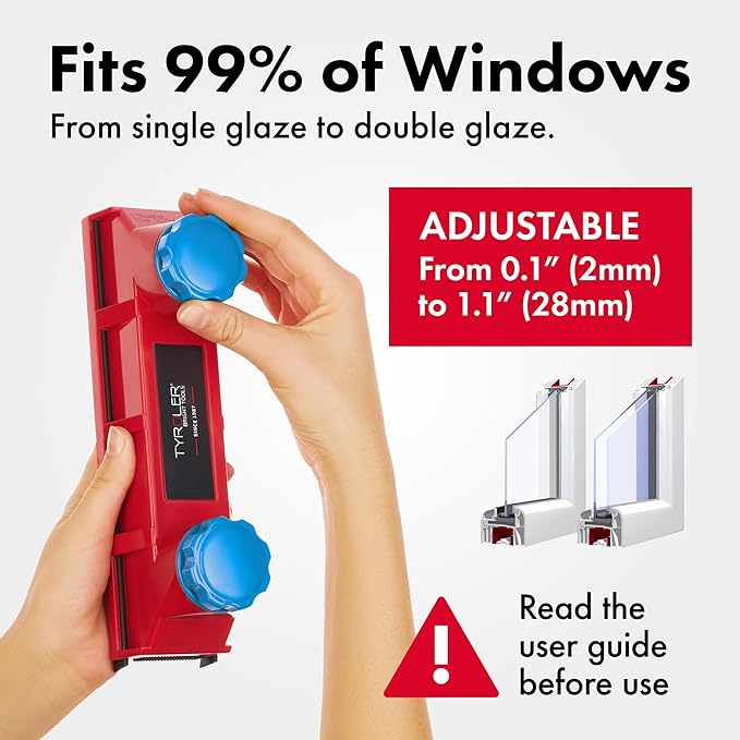 Tyroler Magnetic Window Cleaner Tool | The Glider D-3 AFC Double Sided Outside Window Cleaner Fits Windows 0.1"-1.1" Thick, Adjustable Control Magnet Window Cleaner Tool, Ideal Magnetic Glass Cleaner