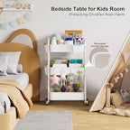3 Tier Rolling Cart Metal with Wheels, Heavy Duty White Three Tiered Craft Cart Organizer on Wheels, Utility Roller Storage Carts for Art, Baby Nursery, Diaper Caddy, Snack,Book,Nail,Cleaning Supplies