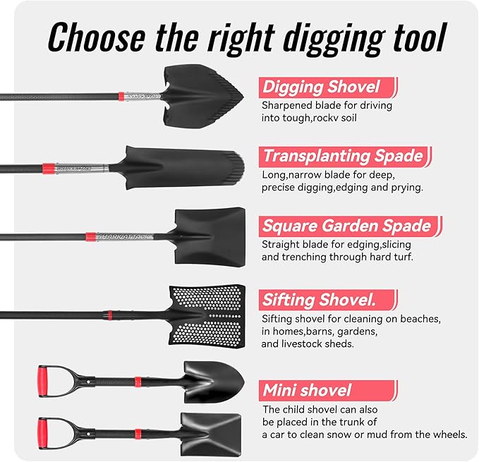 SHARK ATTACK 28 Inch Garden Shovel, Kids Shovel with D-Grip Handle Kids Shovel, Steel Construction with Powder Coating, Compact Digging Tool for Gardening, Camping & Car Emergency(D-Grip mini Shovel)