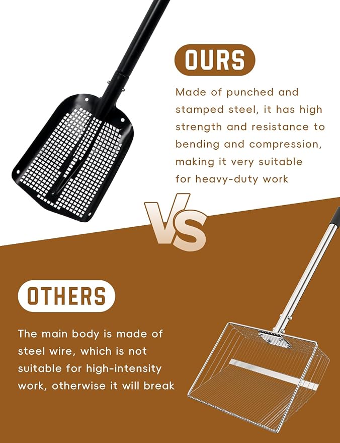 Heavy Duty Sifting Shovel with Adjustable Handle (26"-48") – Metal Sand Sifter Scoop with D-Grip for Chicken Coop, Beach, Farm Goat Stall & Garden Poop Cleaning – Durable Mesh Design
