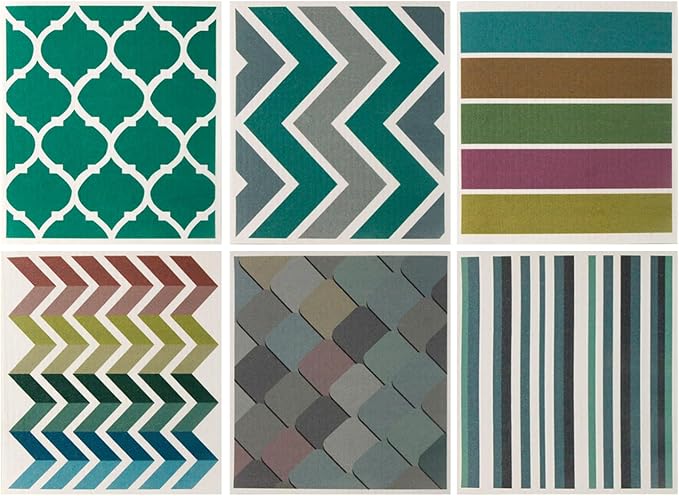 Swedish Kitchen Dish Cloths - 6 Pack Reusable Paper Towels for Counters & Dishes - Eco Friendly Cellulose Sponge Cloth - Assorted (Stripes + Lattice)
