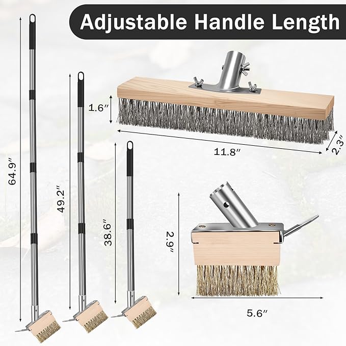 Metal Cleaning Brush, Moss Brush for Rough Surface with Long Handle, Floor Concrete Scrub Stiff Bristle, a Crack Weeder for Moss, Tough Stains on Concrete Grout Garden Garage Patio Pool