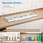 Mustorn Pots and Pans Organizer Under Cabinet, 22" Expandable Food Storage Container Lid Organizers with 9 Adjustable Dividers Pot and Pan Lid Holders Rack Inside Cabinet/Countertop(1 Pack, White)