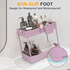 2 Pack Under Sink Organizer, Under Bathroom Cabinet Organizer with Hooks Hanging Cup, Multi-Purpose Storage Shelf for Kitchen Bathroom (Pink, XL)