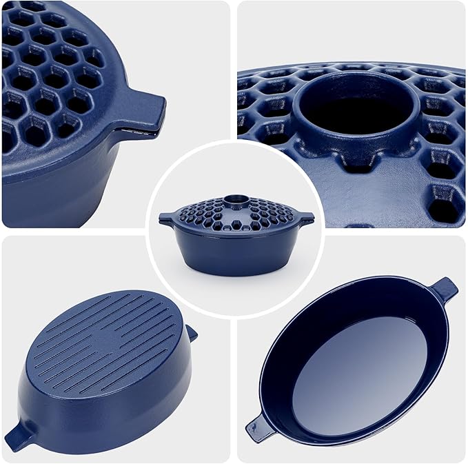 G GOOD GAIN Wood Stove Steamer - Cast Iron Stove Humidifier with Large Opening Top | Oval Bowl Fire Place Pot for Home Heating Decorative | Matte Finish & 2.7 Quart, Green