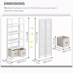 4NM No Assembly Folding Bookshelf, 5-Shelf 62.2" H Collapsible Foldable Bookcase Storage for Small Spaces, All White