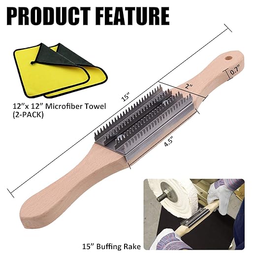 KingTool 13pcs Buffing Wheels Set - 6pcs 6" Buffing Polishing Wheel with 1/2" Arbor Hole, Crimped Wire Wheel with 1/2"-5/8" Inserts, 3pcs Polishing Compound, 15" Buffing rake, 2pcs Microfiber Towel