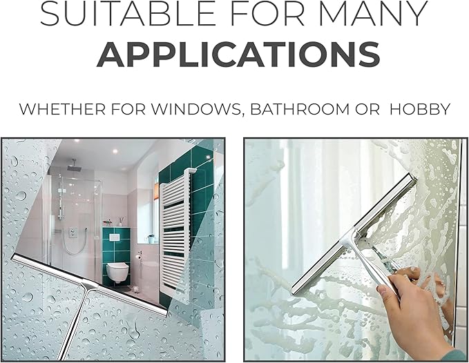 Matte Black Shower Squeegee for Glass Doors with Adhesive Hooks, Squeegee for Shower Glass, Cleaner Tool for Bathroom Household Window Mirror Tile Wall Car, 10 Inch Black