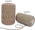 Cotton Twine Green Red and White Baker String 2mm Thick 328 Feet Christmas Twine for Gift Wrapping DIY Crafts Home Decoration Gardening