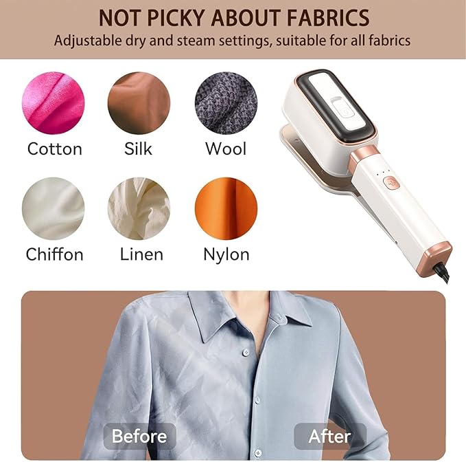 Steamer for Clothes 1000W， 180 °Rotating Head Clamp Ironing Multifunctional Steam Iron，Portable Wet Dry Handheld Wrinkle Remover Suitable for Home, Travel & Dormitory (White)