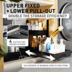 Metal Under Sink Organizers and Storage, 2 Pack Under Bathroom Sink Organizer, 2 Tier Pull out Cabinet Organizer, Adjustable Under Sink Organizer, Under Sink Storage for Bathroom, Black