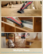 Powools Pet Hair Handheld Vacuum Cordless, Car Vacuum Rechargeable with Reusable Filters, Motorized Brush and Multi-Accessories for Carpet, Couch & Stairs, Red, 17.0"X 4.6"X 6.6"