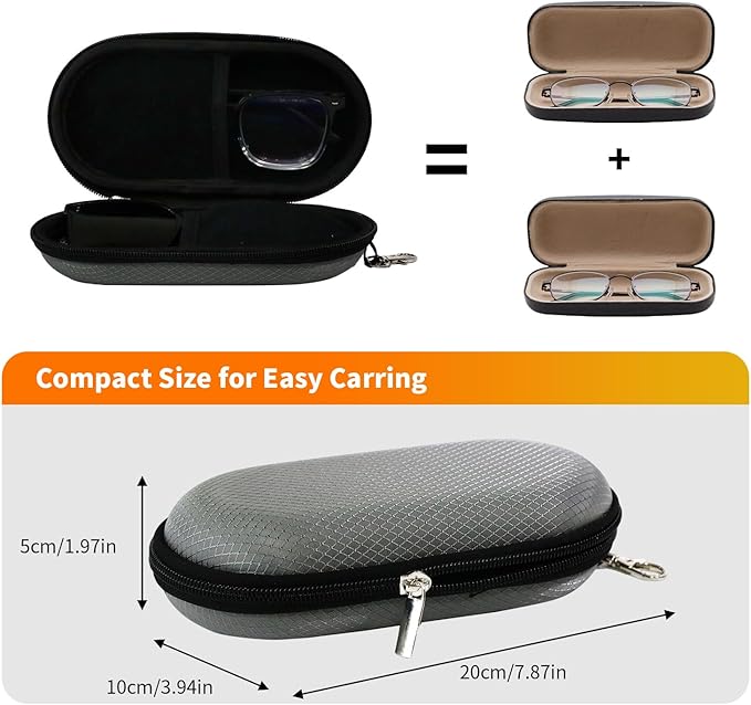 Double Eyeglasses Case, Hard Shell Dual Sunglasses Organizer with Zipper Clip Travel Glasses Storage for Women Men