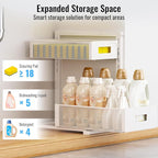 Full Metal Under Sink Organizer 2-Tier, Pull Out Cabinet Organizers and Storage, Silk-Smooth Sliding Drawer for Kitchen, Bathroom, Pantry, Cabinet, Closet (White, 2 Pack)