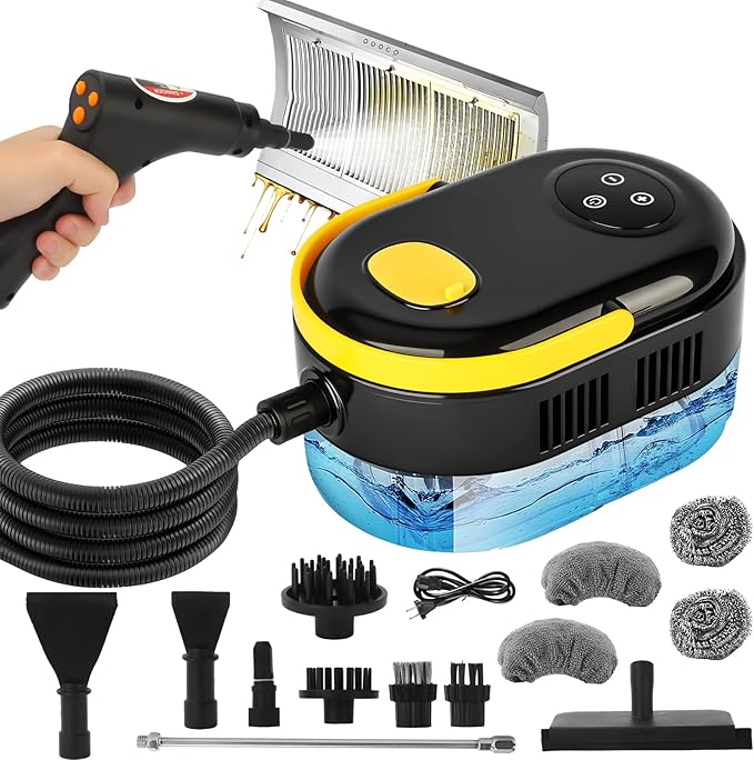 Handheld Steam Cleaner 1200ML Large Capacity Steamer for Cleaning, 6-Level Handle Remote Control Steamer, High Pressure Steam Cleaner for Home, Kitchen, Car, Windows - 12 Attachments Cleaning Tools