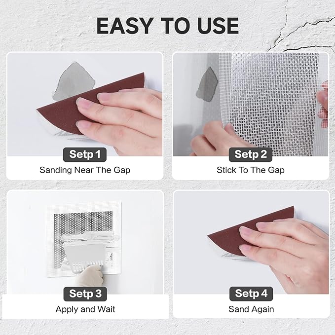 19 PCS Wall Repair Patch Kit, Aluminum Drywall Repair Patch Kit for Small/Large Holes, 2/4/6/8 Inch Self-Adhesive Metal Wall Patches with Scraper Sandpapers Gloves, Quick Fix Plaster