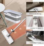 Large Flat Mop and Scalable Bucket with Wheels，360° Rotating Microfiber Dust ，Mop with Dewatering Scraper，54" Adjustable Stainless Steel (1 Mop + 4 Microfiber Pads + 1 Bucket)