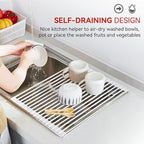 MERRYBOX Roll Up Dish Drying Rack Silicone Wrapped Over The Sink Dish Rack Foldable Dish Drainer Anti-Slip Dish Racks for Kitchen Counter, Multipurpose Kitchen Sink Drying Rack, 20.5" x 13", White