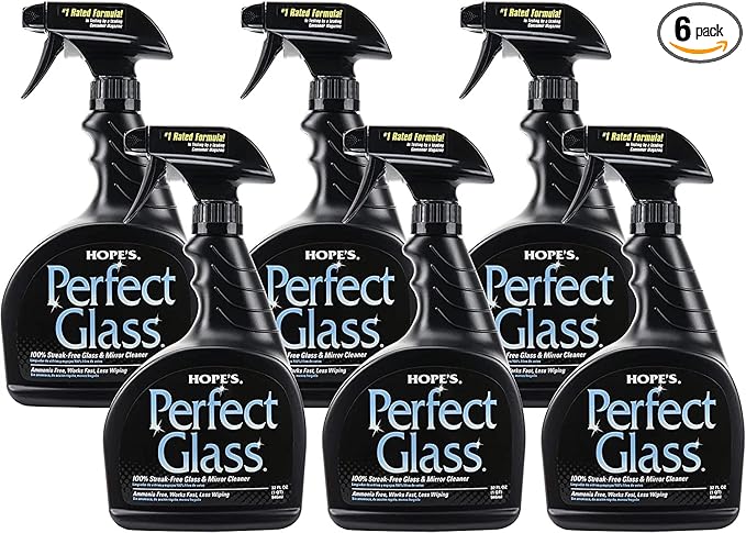 HOPE'S Perfect Glass Cleaner Spray, Streak-Free, Ammonia-Free Window, Mirror, Screen, Tinted Glass, and Shower Door Cleaner, Indoor and Outdoor Glass Surfaces, 32 Fl Oz, Pack of 6