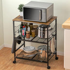 Rolling Kitchen Microwave Cart with Wheels, 3 Tier Microwave Storage Cart with Adjustable Shelves, Coffee Table, Utility Cart for Kitchen, Living Room, Office, Laundry Room