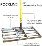 Rocklin™ Lawn Leveling Rake – 22” x 10” Stainless Steel Levelawn Tool with 78” Handle | Smooth & Level Soil, Sand or Grass | Durable Leveling Tool for Lawn, Yard and Garden