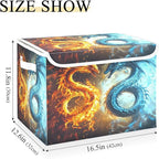 senya Large Storage Bins with Linen Collapsible Foldable Storage Cubes Fabric Closet Organizer Containers box with Flip-Top Lid for Home Bedroom Office 16.7 x 12.6 x 11.8in (Dragon Fire Pattern)