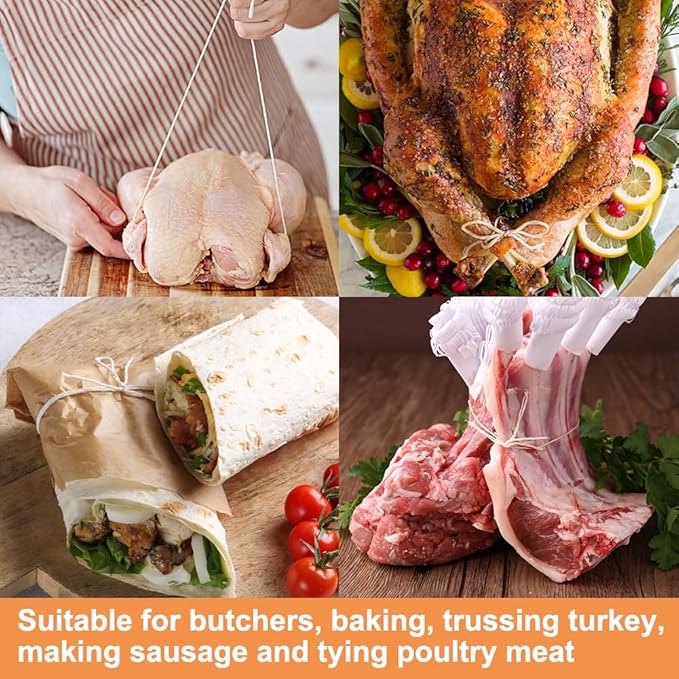 Vivifying Butchers Twine, 2pcs x 656 Feet 2mm Food Safe Cotton Bakers String for Tying Meat, Trussing Turkey, Making Sausage, Roasting, Cooking and Packing(Beige)
