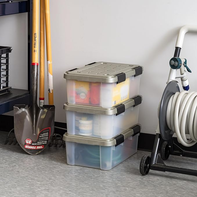 IRIS USA 16 Qt Storage Bins with Gasket Seal Lid, 3 Pack - BPA-Free, Heavy Duty Moving Containers Tight Latch, Weather Proof Tote, WEATHERPRO - Clear/Chrome