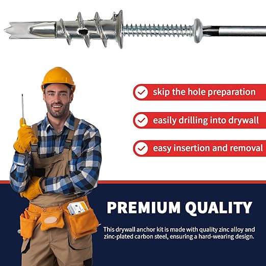 Drywall Anchors and Screws Kit, 200 Pcs Self Drilling Drywall Anchors, 100 Pcs Zinc Sheetrock Anchors and 100 Pcs #8 x 2 Metal Screws, Heavy Duty Wall Anchors, 75 Lbs Hanging Mounting