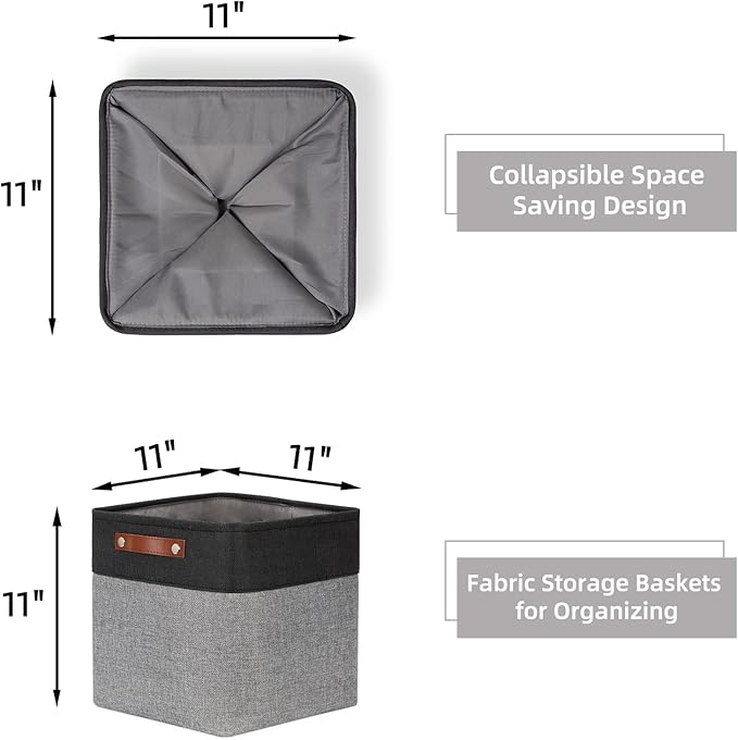 HNZIGE Fabric Cube Storage Baskets Bins Cube Baskets 11x11, Set of 4, Foldable Storage Cube Bin Baskets for Shelves with Handles, Bins for Cube Organizer Home Toy Nursery Closet Bedroom(Black White)