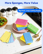 Temede Cellulose Sponges,Heavy Duty Scrub Sponges,Non-Scratch Kitchen Sponges for Dish,Colorful Compressed Dish Scrubber Sponge for Household,Cookware,Bathroom,6pcs