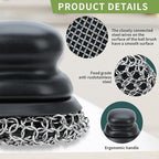 Cast Iron Scrubber with Scraper, Palm 316 Cast Iron Cleaner Chainmail Scrubber with Ergonomic Grip, for Griddles,Grill Pan Skillet Wok Carbon Steel, Oven Metal Brush Cleaning Kit