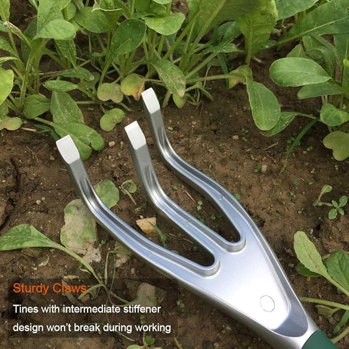 Garden Hand Cultivator with Broad Claw, Hand Rake for Weeding and Turning Soil, Scratch Tool Loosens Soil and Rips Out Weeds, Ergonomic Grip with Bend Proof Aluminum Design