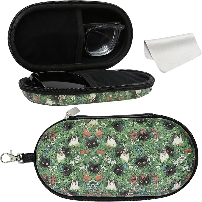 Double Eyeglasses Case, Hard Shell Dual Sunglasses Organizer with Zipper Clip Travel Glasses Storage for Women Men