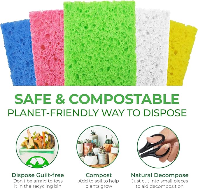 Compressed Cellulose Sponges - 32 Pack Natural Pop Up Dish Sponge for Kitchen - Compostable Plant-Based Cleaning Sponges Bulk – Non Scratch Natural Sponge for Dishes & Household Cleaning