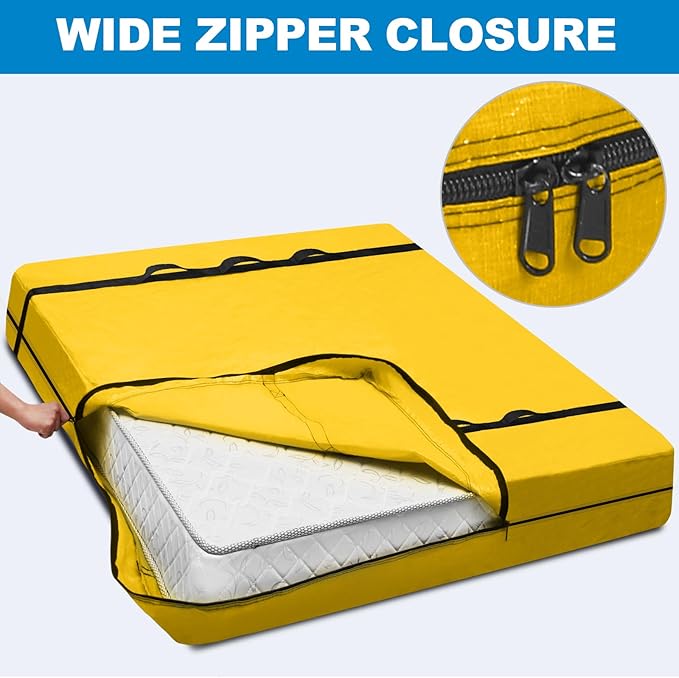 TICONN Mattress Bags for Moving, Heavy Duty King Mattress Cover Storage Bag with Full-Around Handle and Adjustable Buckles (Yellow, King)