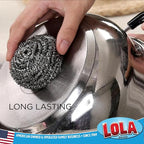 Stainless Steel Wool Scourer -Jumbo Sized- 12 Pack, 35 Grams, by LOLA, Curled Flat Wire, Cleans Caked On & Baked On Messes on Cookware