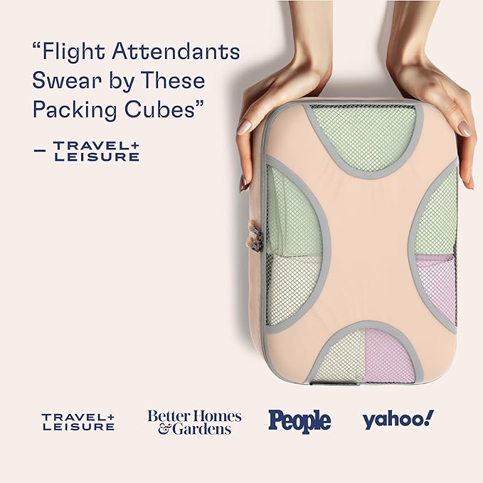 Shacke Premium 5 Packing Cubes Set - Lightweight Mesh Travel Luggage Organizers with Laundry Bag, 5-Piece Suitcase Storage System (Nude Biege)