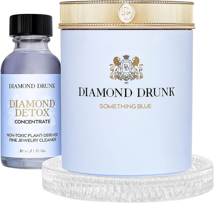 Diamond Drunk The Starter Collections - Non-Toxic, Fine Jewelry Cleaning Kit for Diamond, Gold, & Platinum Rings & More - 2 Months Supply of Safe, Sustainable Cleaner to Restore Shine - Patented Bauble Basket & Reusable Vessel