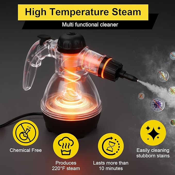 Handheld Steam Cleaner for Home, Powerful Pressurized Steam Cleaner Natural Steamer for Cleaning Car, Bathroom, Shower, Upholstery, Grout, Window, Grease