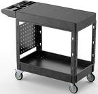 Heavy Duty Utility Service Tool Cart, 39 x 17 in, 2 Shelf Flat Top Rolling Cart with Hanging Board, 550LBS, Swivel Wheels, Ergonomic Handle for Garage, Warehouse, Office, Workshop, Auto Repair
