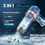 Mini Vacuum Cleaner, 3 in 1 Car Vacuum Cleaner High Power, 15000PA Powerful Suction, Air Duster, 7500mAh, Adjustable Small Vaccum Portable Cordless for Cars,Desktop,Home- Light Blue