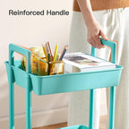 Pipishell 3 Tier Rolling Cart Organizer, Plastic Rolling Cart with Lockable Wheels & Reinforced Handle, Lightweight Utility Cart Storage Cart for Nursery, Kitchen, Bathroom, Craft Room, Turquoise